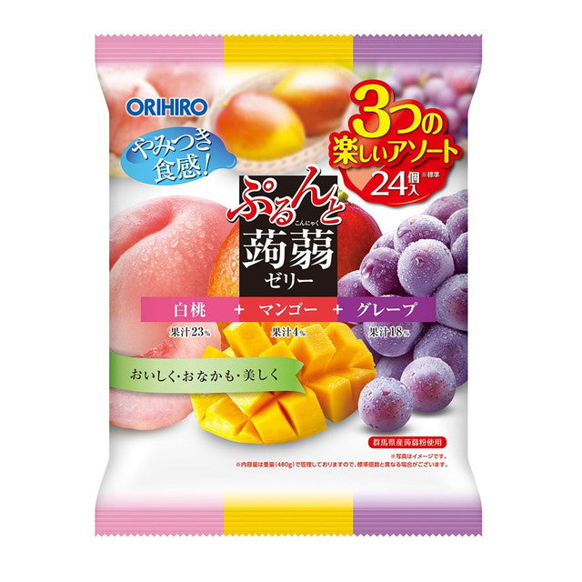 ◇オリヒロ ぷるんと蒟蒻ゼリー パウチ白桃＋マンゴー＋グレープ 20gX24個
