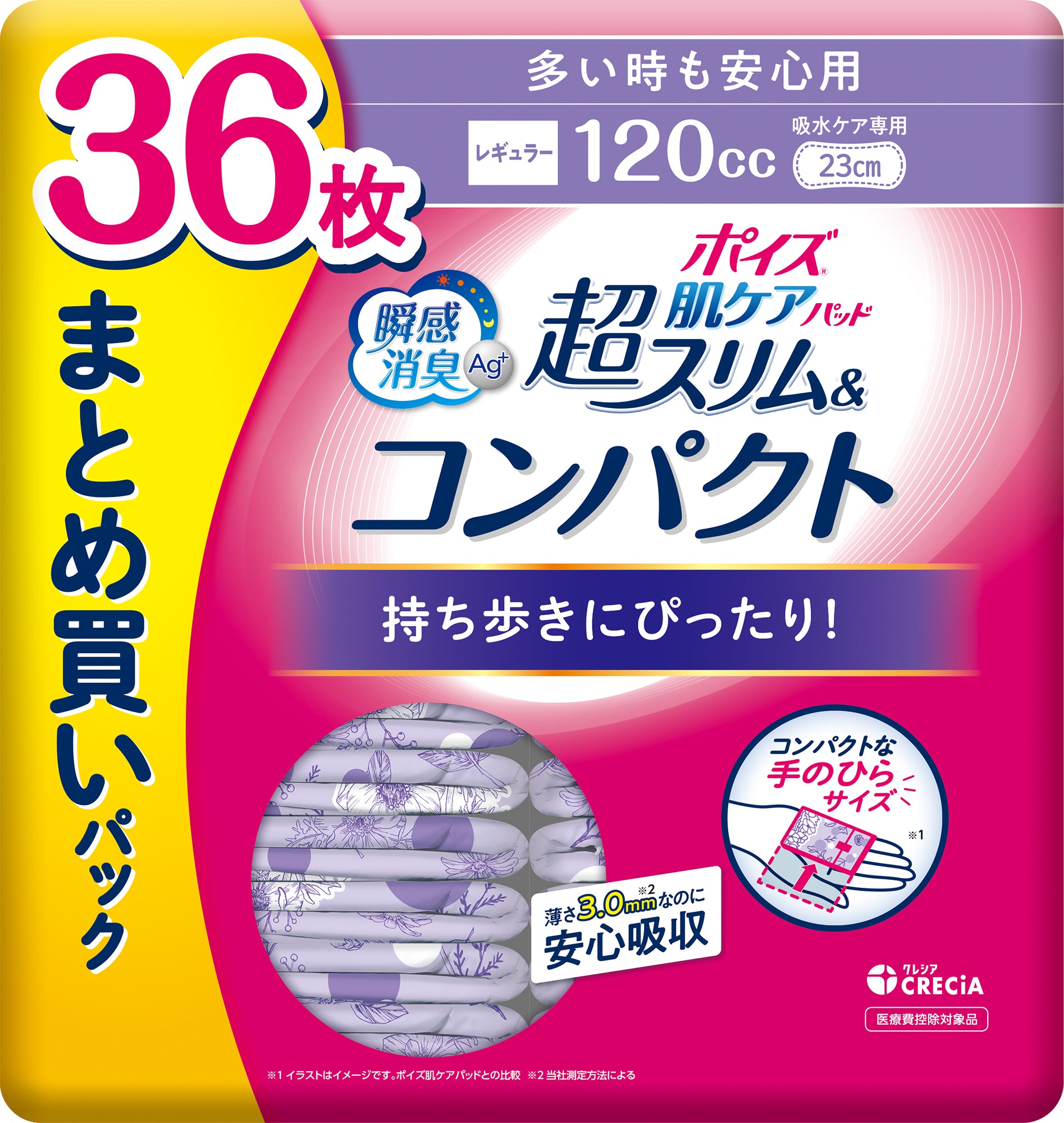 ポイズ 肌ケアパッド 吸水ナプキン 多い時も安心用 (レギュラー)120cc 