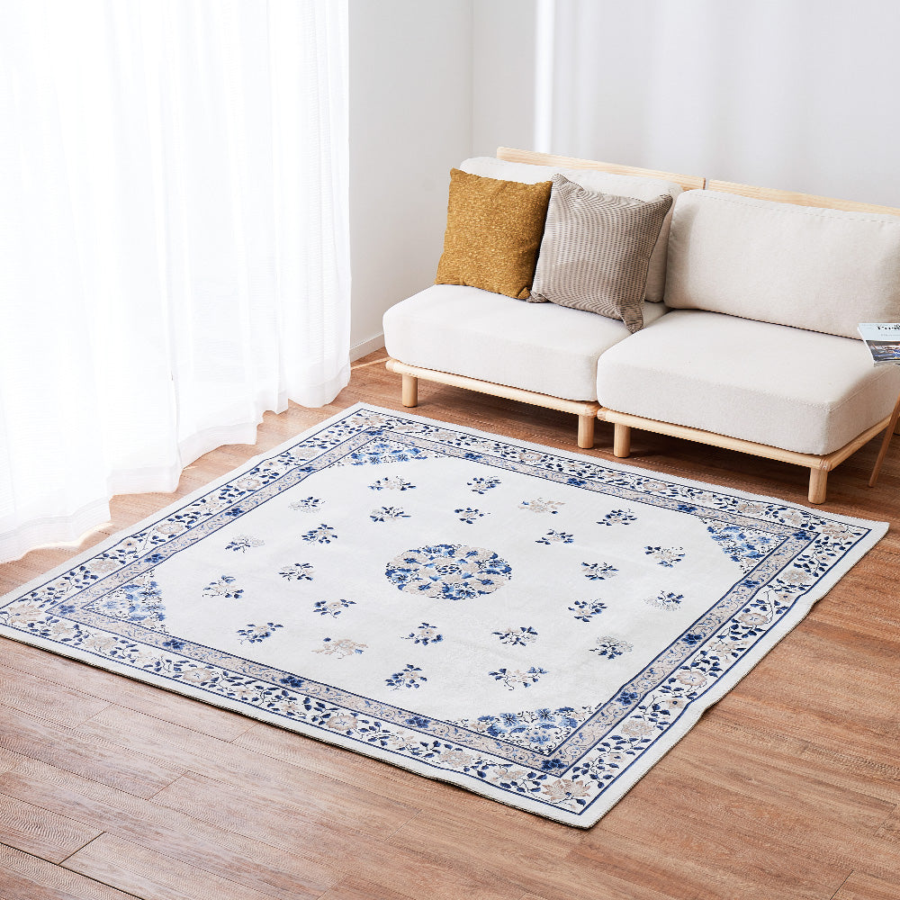 シノワズリデザインラグ ミュゲ 190×190cm アイボリー 【直送品】 返品