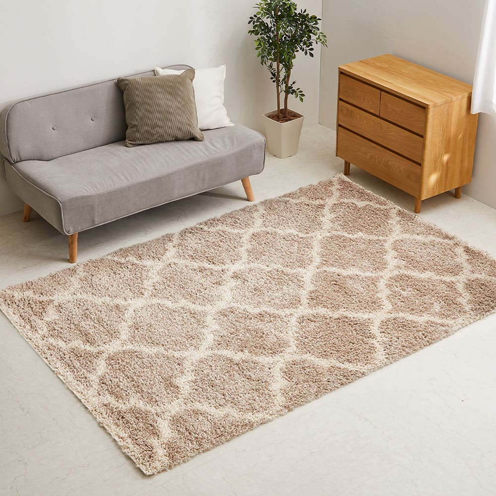 ベニワレン柄のウィルトン織シャギーラグ ラリス BE 130×190 【直送品