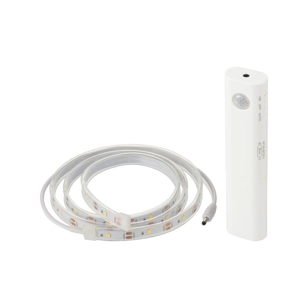 マイルド LEDテープライト オーム電機 LEDテープライト 明暗人感 乾電池式 1m