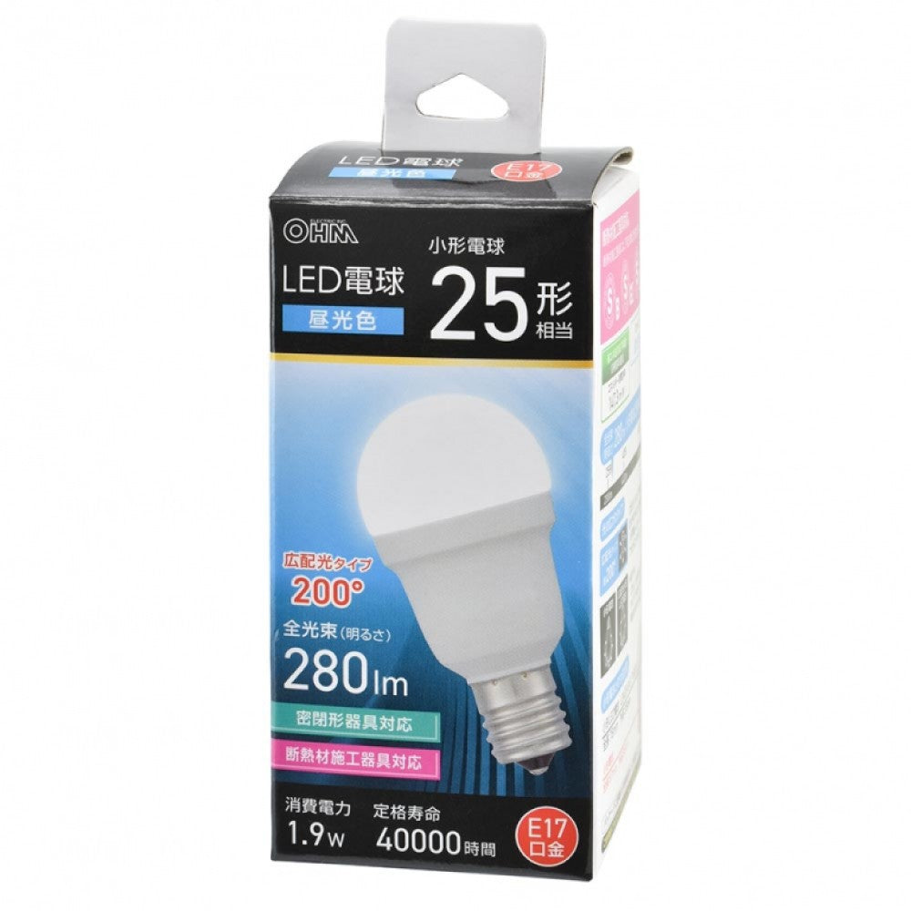 オーム電機 LED電球小形 25形相当 昼光色 1個