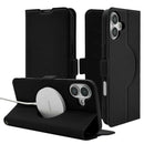 テレホンリース iPhone16Plus 手帳型ケース 耐衝撃吸収 MagSafe対応 ブラック
