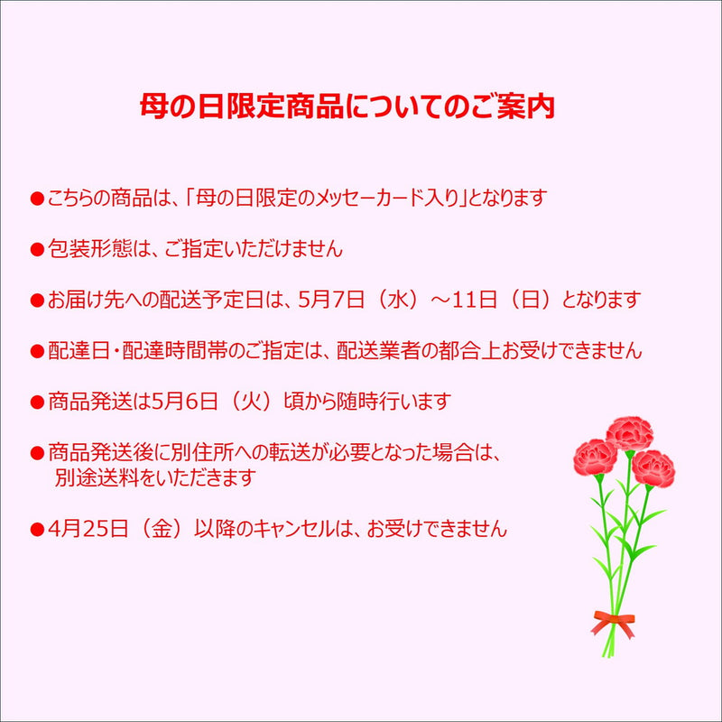 【母の日限定】長崎堂母の日カステーラとカーネーション鉢植え４号◇ メーカー直送 ▼返品・キャンセル不可【他商品との同時購入不可】