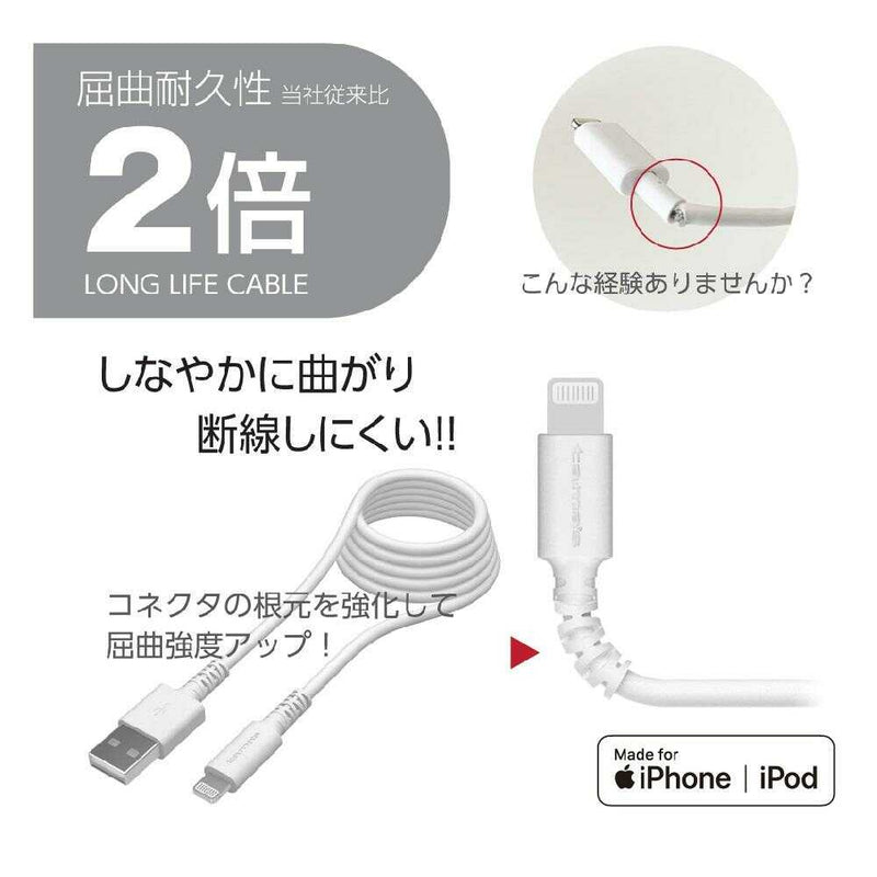 多摩電子 コンセントチャージャー 2.4A ライトニングケーブル2.0m TA62UL20W コンセントチャージャー×１、ライトニングケーブル×１