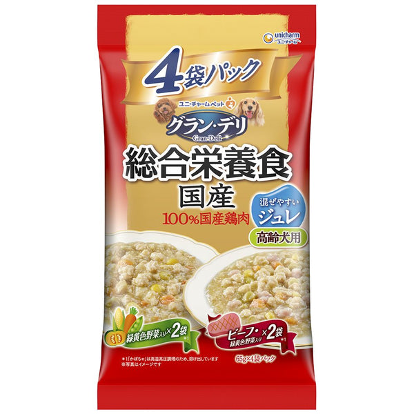 ユニ・チャーム グラン・デリ総合栄養食国産パウチジュレ高齢犬用緑黄色野菜入り・ビーフ入り ６５ｇ×４袋