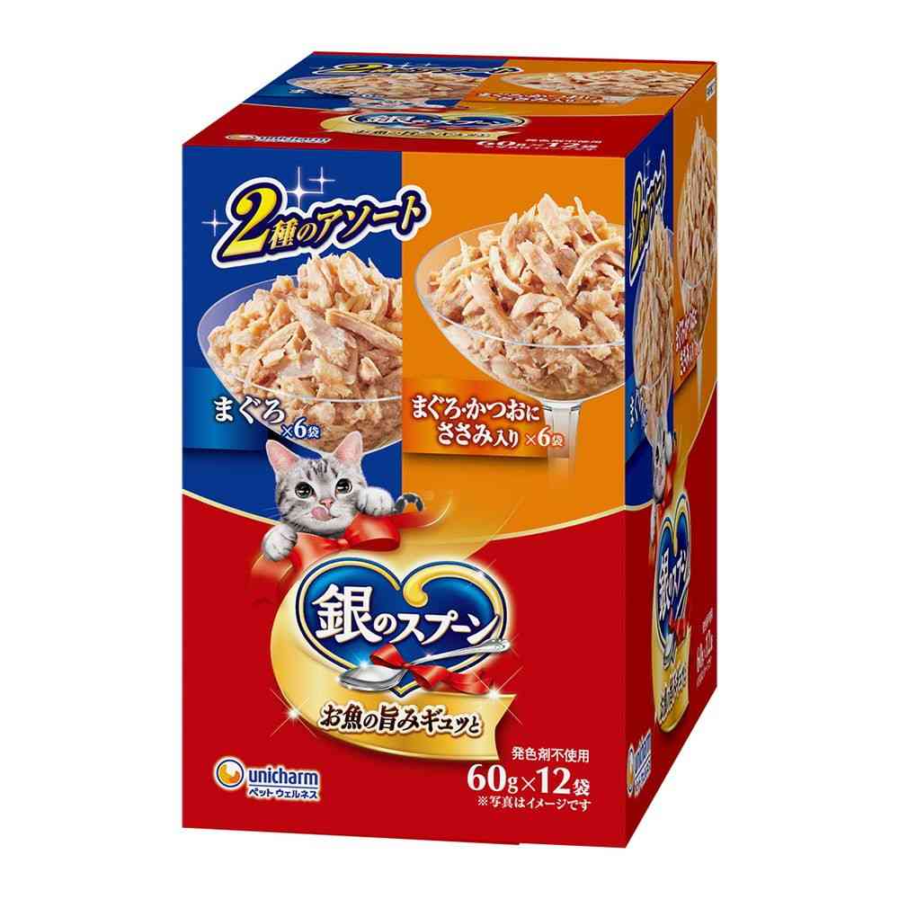 ユニ・チャーム 銀のスプーン パウチ まぐろ＆まぐろ・かつおにささみ