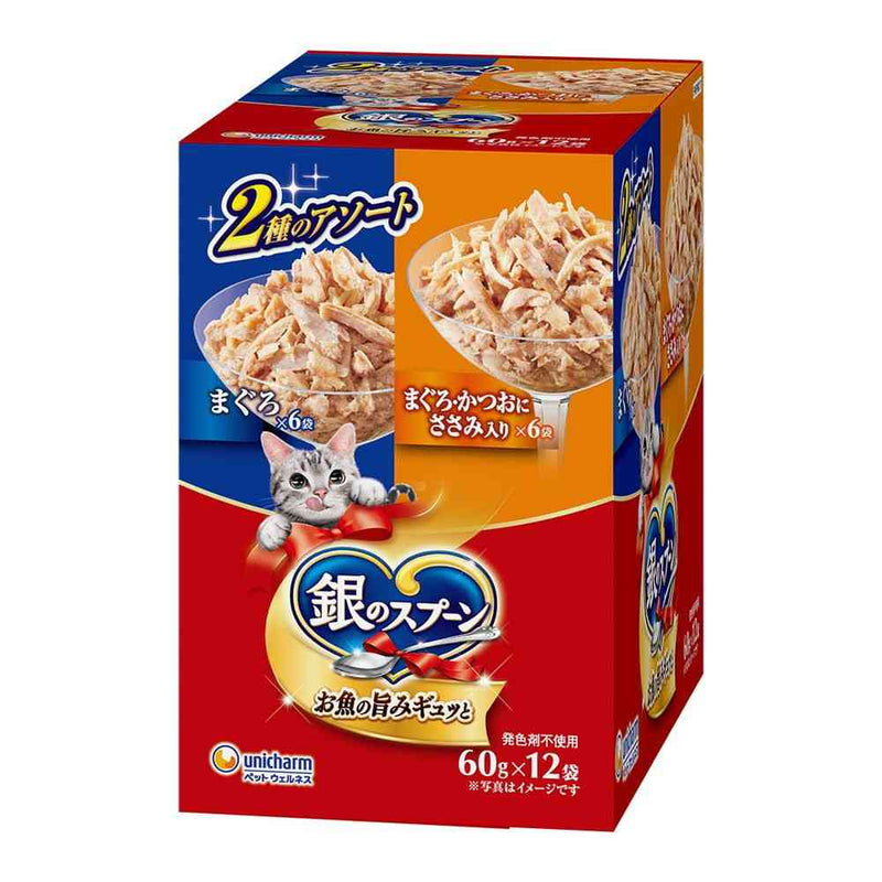 ユニ・チャーム 銀のスプーン パウチ まぐろ＆まぐろ・かつおにささみ
