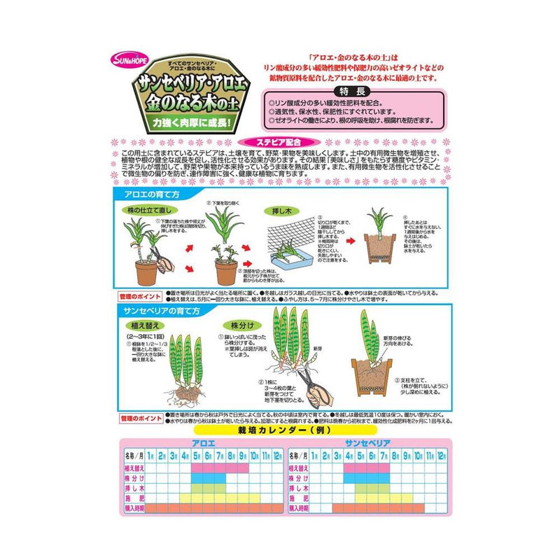 サンアンドホープ サンセベリアアロエ金のなる木の土ステビア 5L
