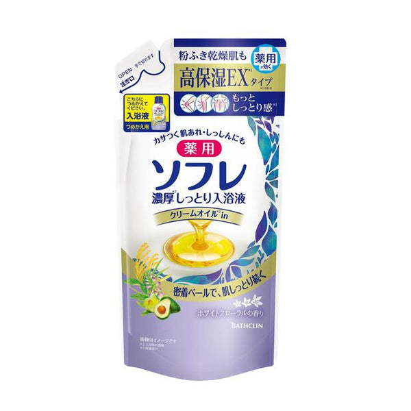 [医药部外品] Bathclin Medicated Soflet Rich Moist Bath Liquid White Floral Fragrance Refill 400ml