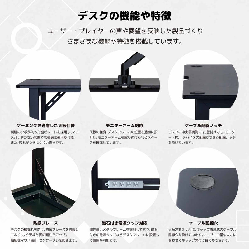 グラウンズV2 ゲーミングデスク 幅140cm ブラック メーカー直送 ▼返品・キャンセル不可【他商品との同時購入不可】