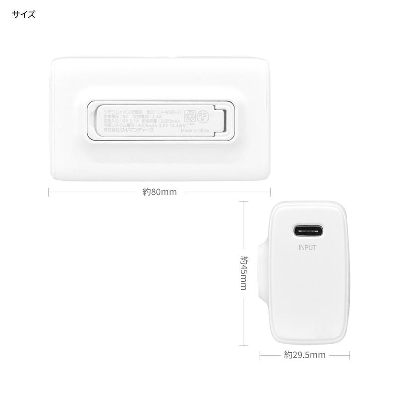 グルマンディーズ Lightning ／ Type-C コネクタ付き リチウムイオン充電器 4000mAh ちいかわ 122g