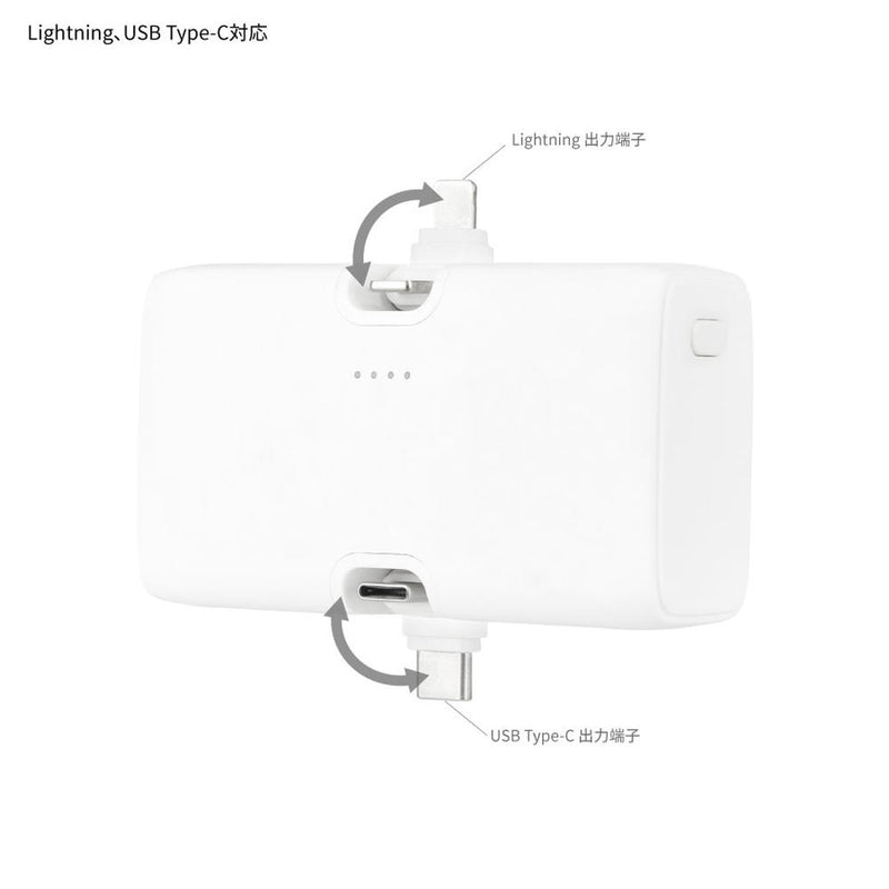 グルマンディーズ Lightning ／ Type-C コネクタ付き リチウムイオン充電器 4000mAh モモンガ 122g