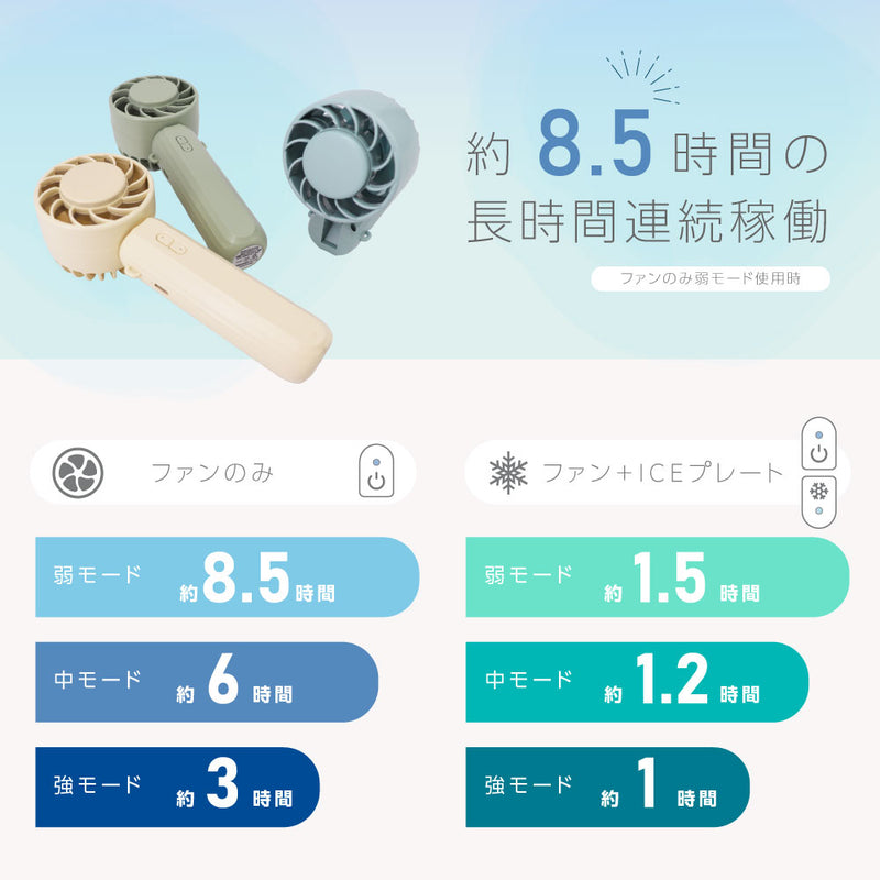 ICEカラープレート付ハンディファン ライトグリーン 約170g