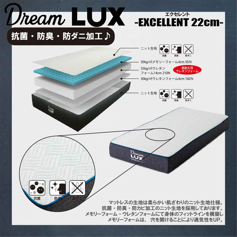 厚み22cmSノンコイルマットレス DLUX-EXE-S メーカー直送 ▼返品・キャンセル不可【他商品との同時購入不可】