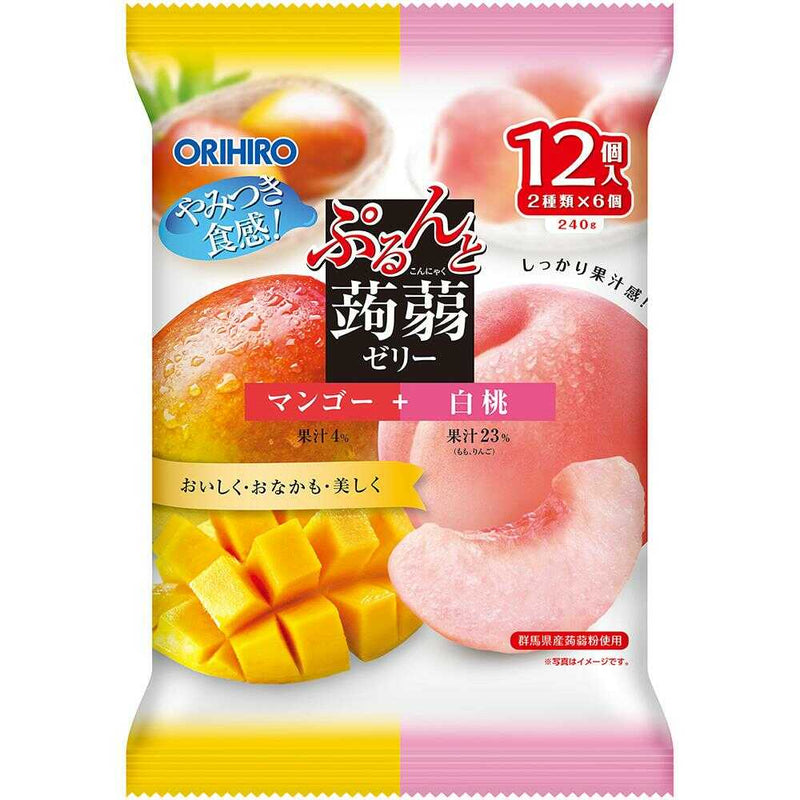 ◆オリヒロ ぷるんと蒟蒻ゼリーパウチ マンゴー＋白桃 20gx12個入