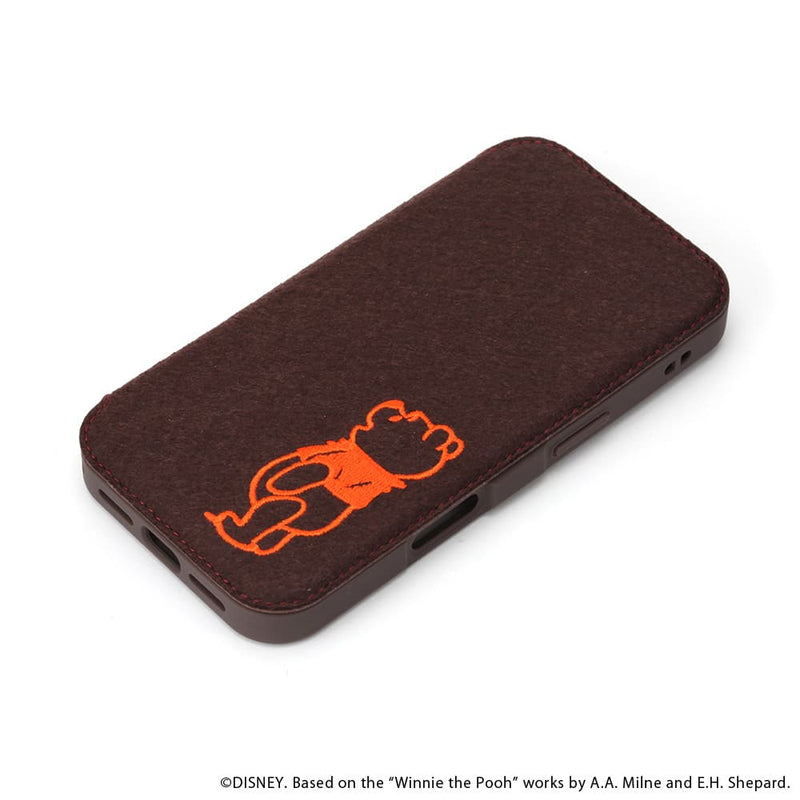PGA iPhone 16用 ガラスフリップケース(フェルト) くまのプーさん PG-D24AGF06POO
