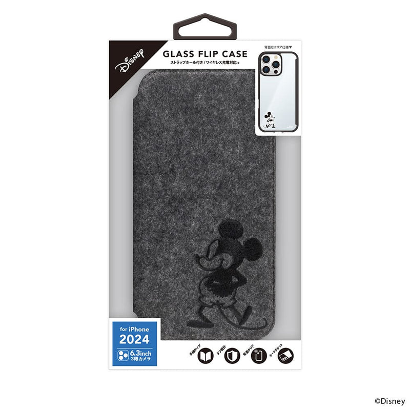 PGA iPhone 16 Pro用 ガラスフリップケース (フェルト) ミッキーマウス PG-D24BGF05MKY