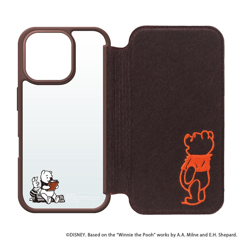 PGA iPhone 16 Pro用 ガラスフリップケース (フェルト) くまのプーさん PG-D24BGF06POO