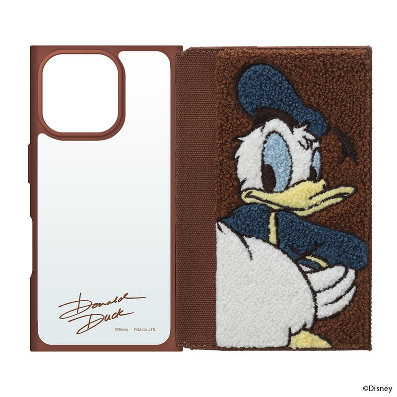 PGA iPhone 16 Pro用 クリアフリップケース(サガラ刺繍) ドナルドダック PG-D24BCF03DND