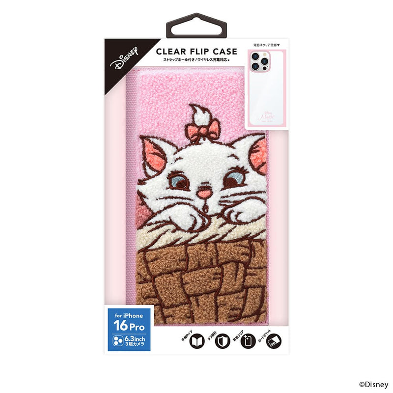 PGA iPhone 16 Pro用 クリアフリップケース(サガラ刺繍) ディズニーマリー PG-D24BCF04MAR
