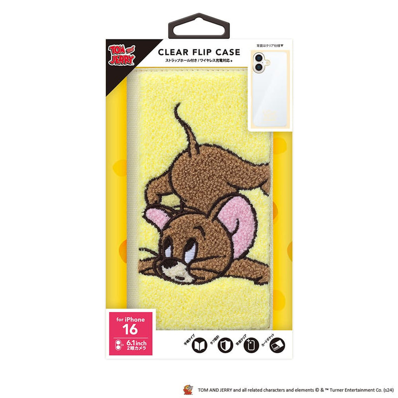 PGA iPhone 16用 クリアフリップケース(サガラ刺繍) ジェリー PG-W24ACF02JER