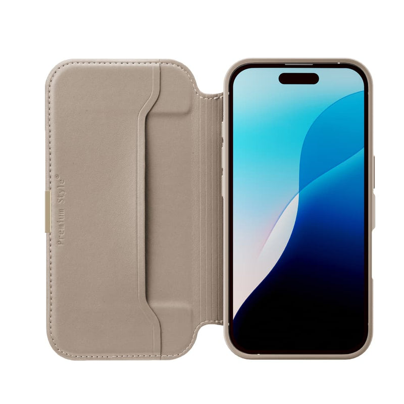 PGA iPhone 17用 ガラスフリップケース ベージュ PG-25AGF02BE 65g