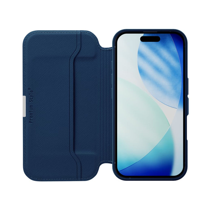 PGA iPhone 17用 ガラスフリップケース サフィアーノ調／ネイビー PG-25AGF04NV 65g