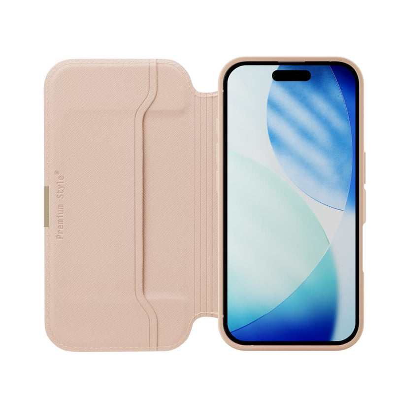 PGA iPhone 17用 ガラスフリップケース サフィアーノ調／ピンク PG-25AGF06PK 65g