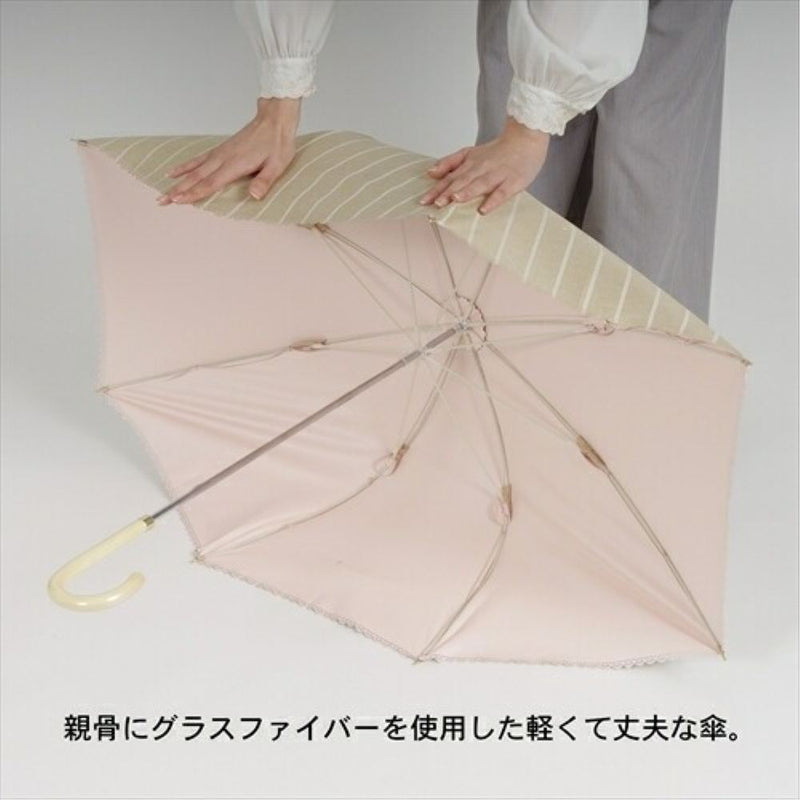 晴雨兼用 日傘 折りたたみ 遮光ボーダー 花刺繍 24121NV メーカー直送 ▼返品・キャンセル不可【他商品との同時購入不可】