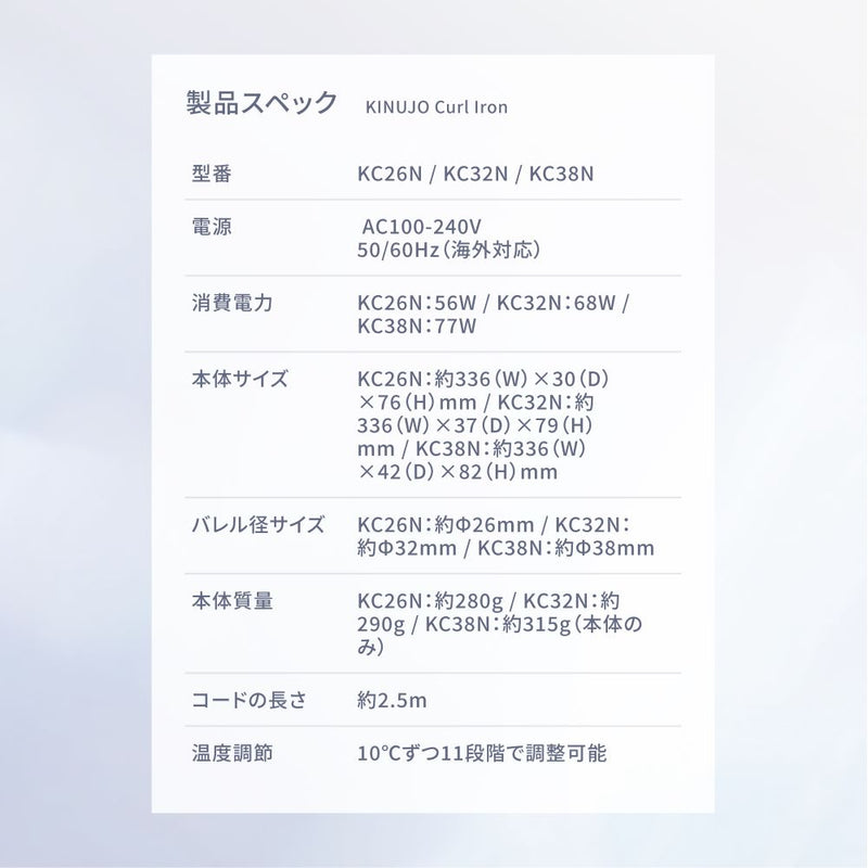 絹女 キヌージョ カールアイロン 38mmホワイト KC38N メーカー直送 ▼返品・キャンセル不可【他商品との同時購入不可】