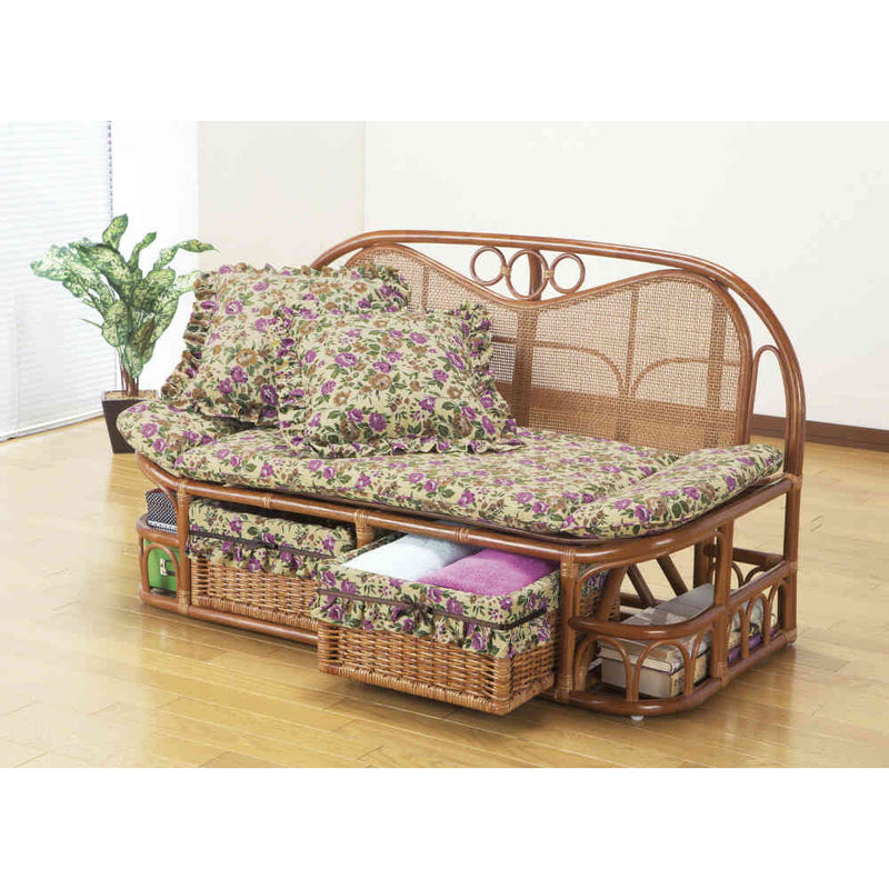 天然籐ハイバックカウチソファ 120cm幅[03506] メーカー直送 ▼返品・キャンセル不可【他商品との同時購入不可】