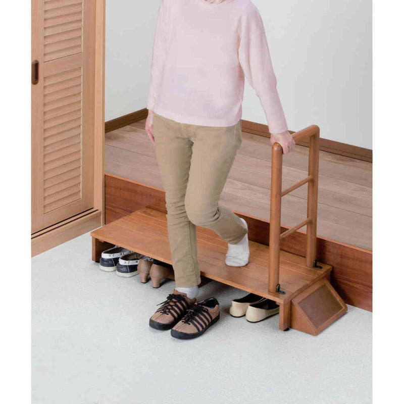 木製手すり付き玄関踏み台 100cm幅[03517] メーカー直送▼返品・キャンセル不可【他商品との同時購入不可】