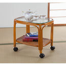 天然籐サイドテーブル キャスター付 ナチュラル[0448410] メーカー直送 ▼返品・キャンセル不可【他商品との同時購入不可】