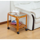 天然籐サイドテーブル キャスター付き DBR[0448420] メーカー直送 ▼返品・キャンセル不可【他商品との同時購入不可】