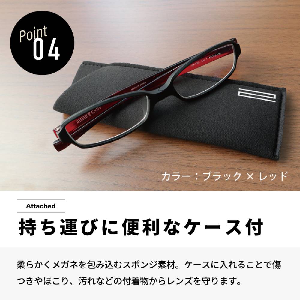 一般医療機器】【特典付】老眼鏡 変なメガネ スクエア ブラック/レッド