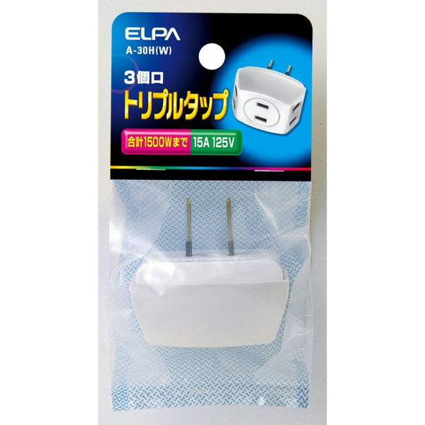 朝日電器 ELPA トリプルタップ タップ 3個口 A-30H(W)