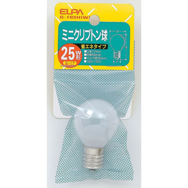 エルパ ELPA ミニクリプトン球S型 25W ホワイト E17 G-102H(W)