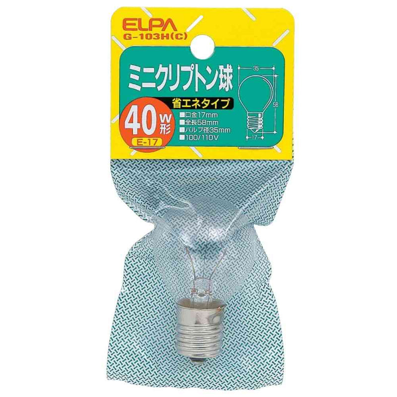 エルパ ELPA ミニクリプトン球 S型 40W クリア E17 G-103H（C）