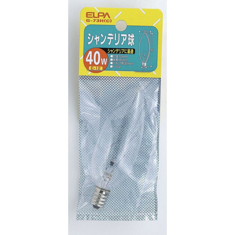 エルパ ELPA シャンデリア球 白熱電球 E12 40W G-73H(C)