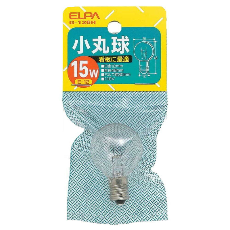 エルパ ELPA 小丸球 白熱電球 E12 15W G-126H