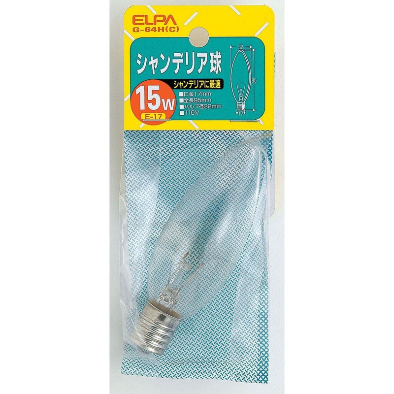 エルパ ELPA シャンデリア球 白熱電球 E17 15W G-64H(C)