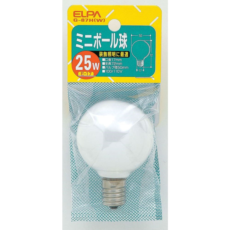 エルパ ELPA ミニボール球 白熱電球 E17 25W G-87H(W)