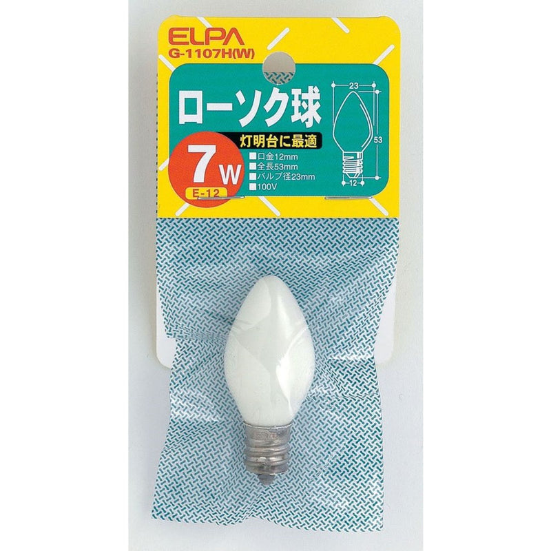 エルパ ELPA ローソク球 白熱電球 E12 7W G-1107H（W）