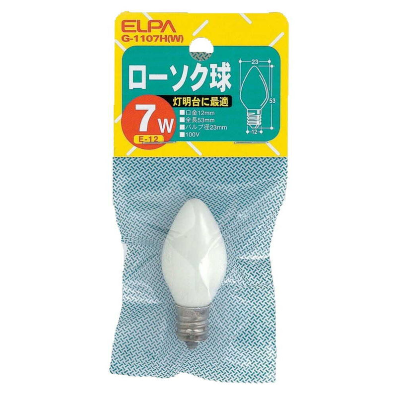 エルパ ELPA ローソク球 白熱電球 E12 7W G-1107H（W）