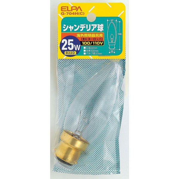 エルパ ELPA シャンデリア球 白熱電球 海外製照明用 B22D 25W G-704H(C)