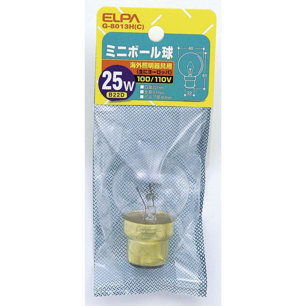 エルパ ELPA ミニボール球 白熱電球 海外製照明用 B22D 25W G-8013H(C)