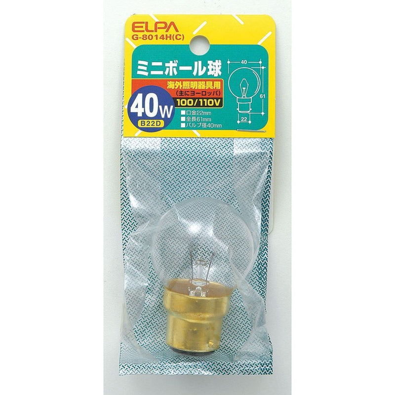 エルパ ELPA ミニボール球 白熱電球 海外製照明用 B22D 40W G-8014H(C)