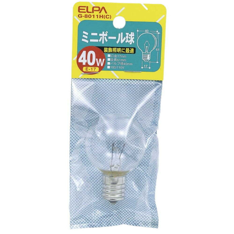 エルパ ELPA ミニボール球 白熱電球 E17 40W G-8011H（C）