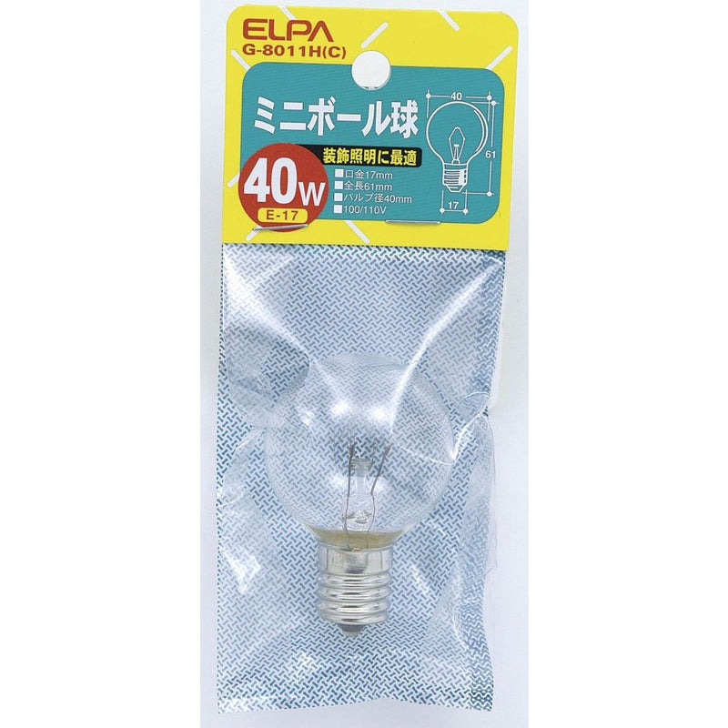 エルパ ELPA ミニボール球 白熱電球 E17 40W G-8011H(C)